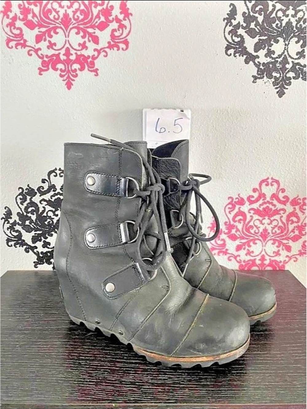 Sorel Joan of Arctic Wedge Lace Boot Women's Black Winter Boots US 6.5